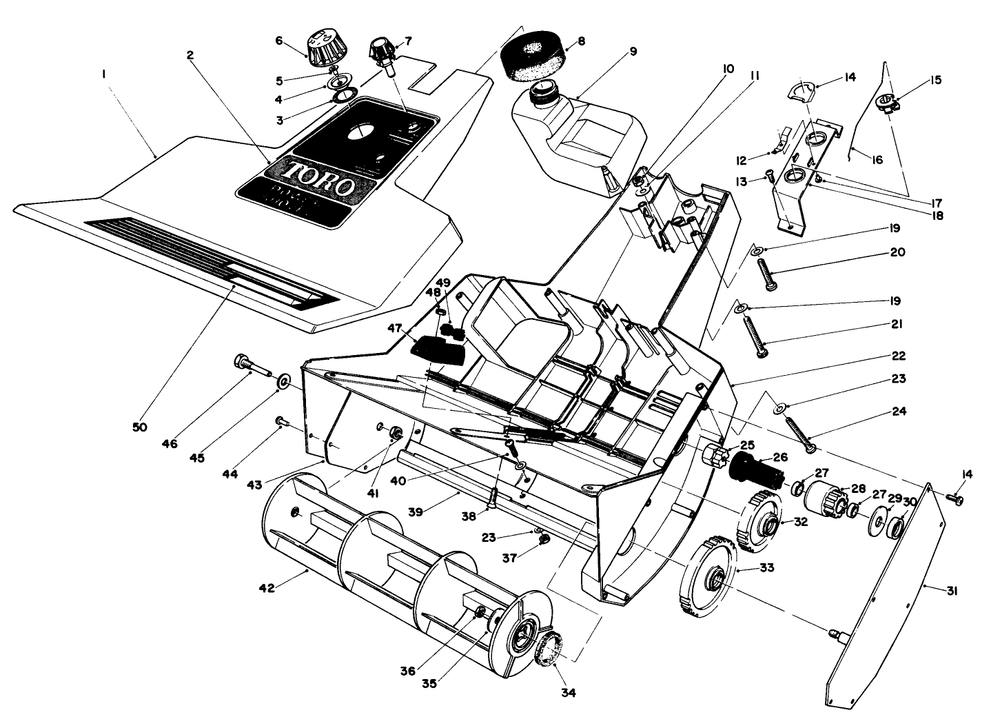 Rotor Housing Assembly Diagram and Parts List for 38350 3000001 - 3999999 Toro Snow Blower