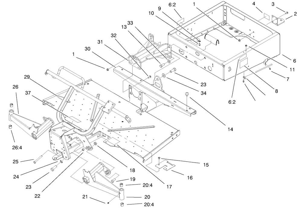 Frame Assembly Diagram and Parts List for 12003 210000001 - 210999999 Toro Lawn Tractor