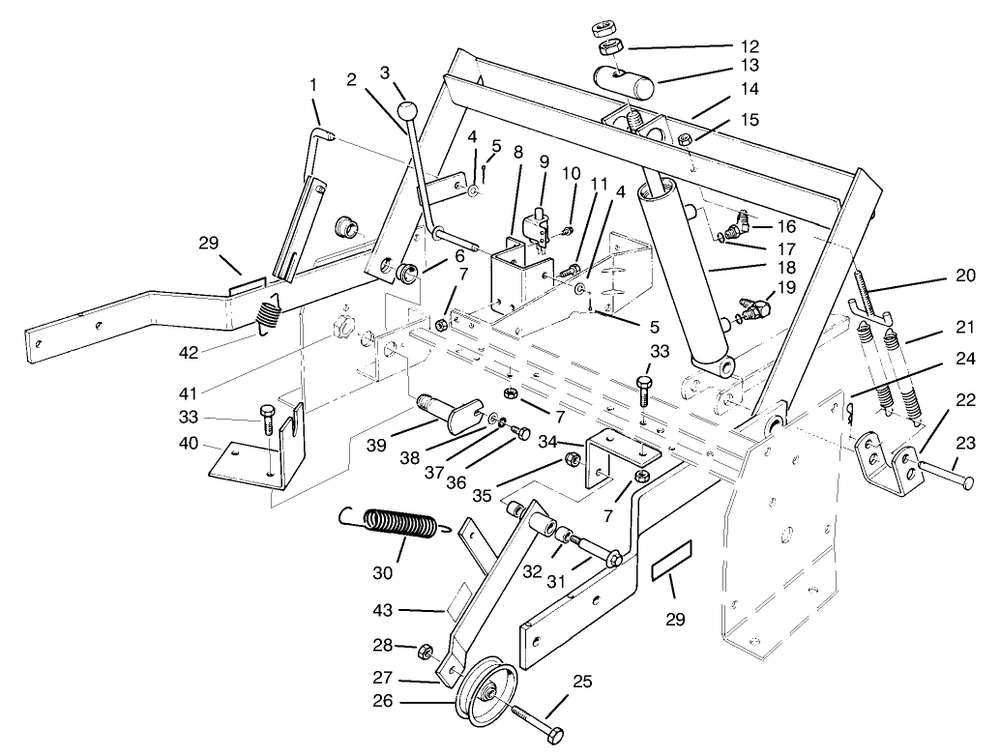 Parking Brake & Lift Frame Assembly Diagram and Parts List for 30611 690001 - 699999 Toro Lawn Tractor