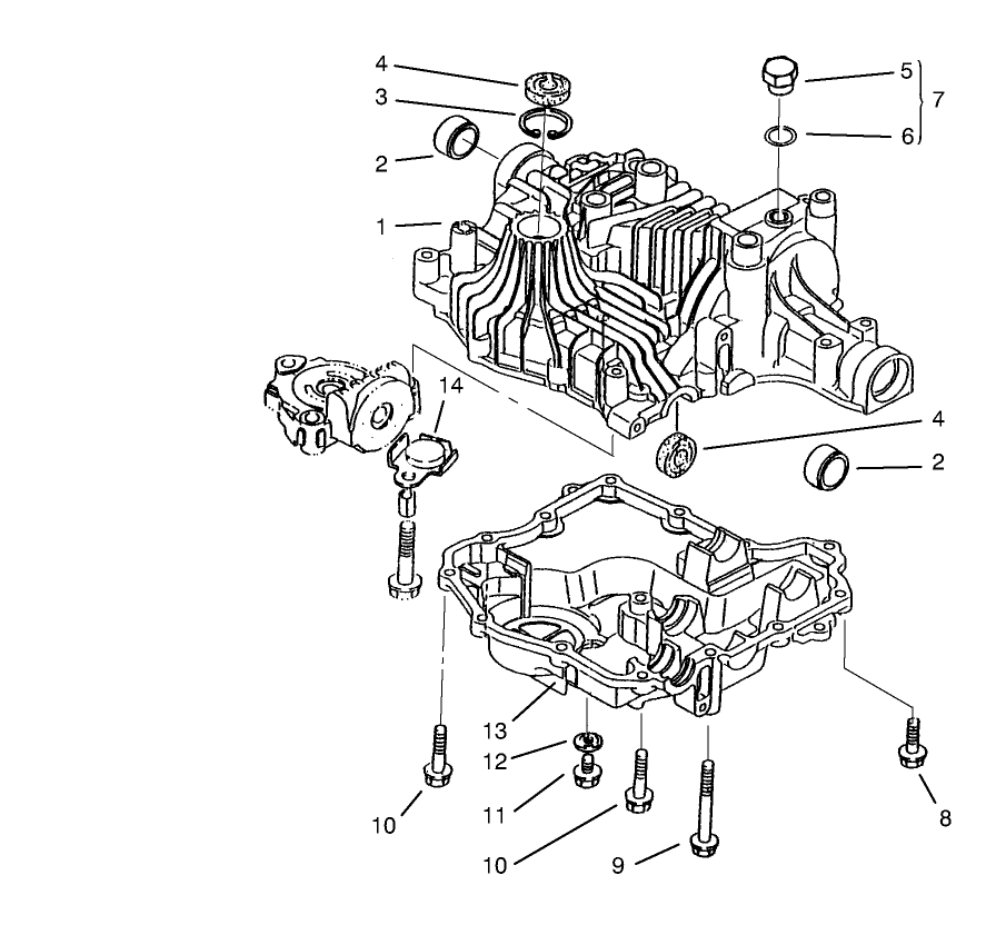 Transaxle Case Diagram and Parts List for 72102 8900001 - 8900399 Toro Lawn Tractor