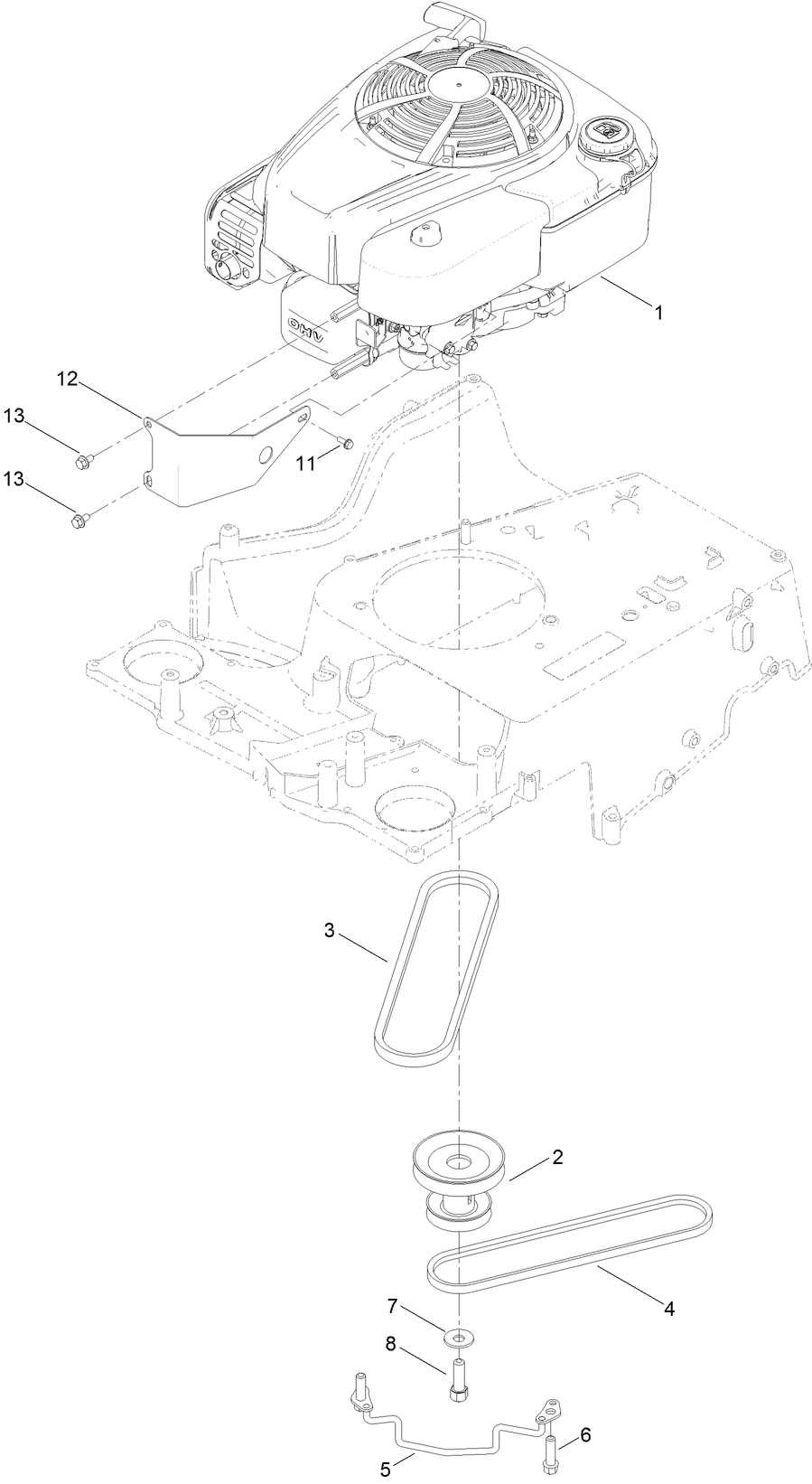 Engine And Pulley Assembly Diagram and Parts List for 20977 316000001 - 316999999 Toro Lawn Mower