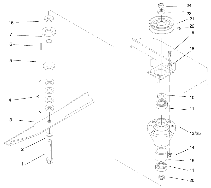 Spindles And Blades Diagram and Parts List for 30194 990201 - 999999 Toro Lawn Mower