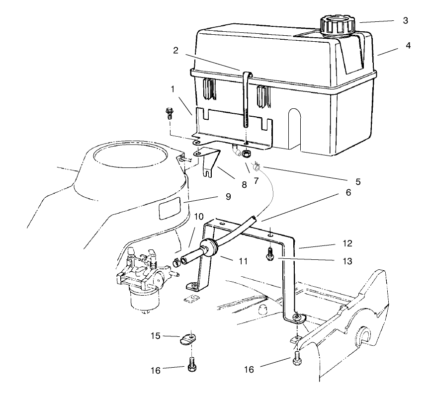 Gas Tank Assembly Diagram and Parts List for 22043 8900001 - 8999999 Toro Lawn Mower