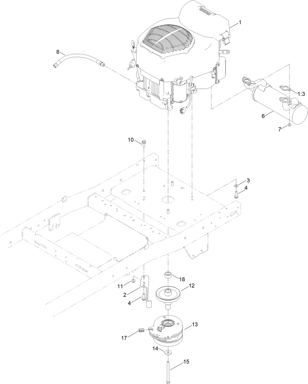 Engine And Muffler Assembly Diagram and Parts List for 76606 417515889 - 999999999 Toro Lawn Tractor