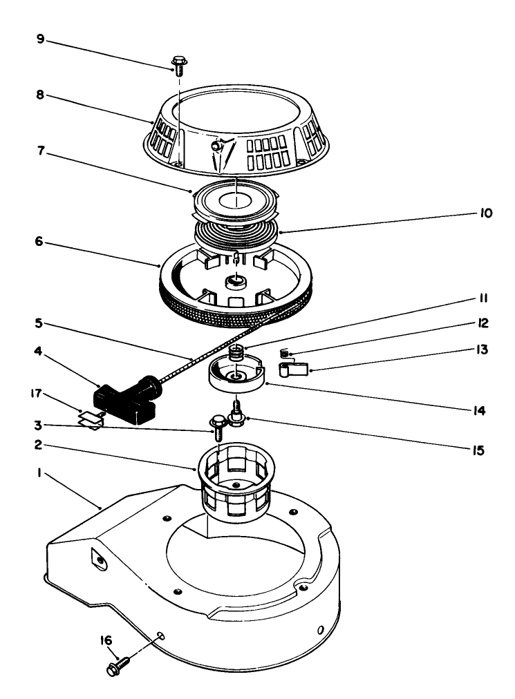 Recoil Assembly (Model No. 47pl0-3) Diagram and Parts List for 22025 1000001 - 1999999 Toro Lawn Mower