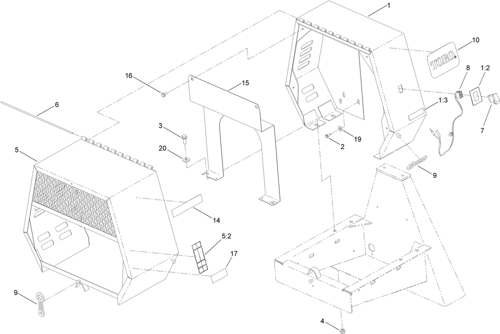 Cowl Assembly Diagram and Parts List for 68007 400000000 - 401999999 Toro Cement Mixer