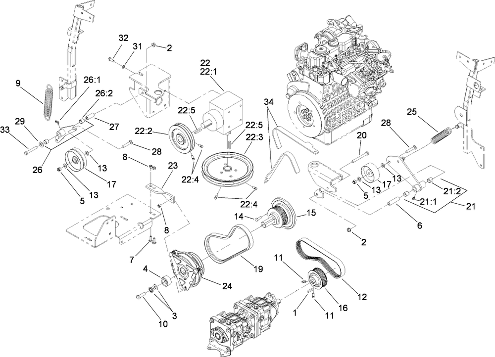 Hydro And Gearbox Assembly Diagram and Parts List for 74274 (280000001-280999999)(2008) Toro Lawn Mower