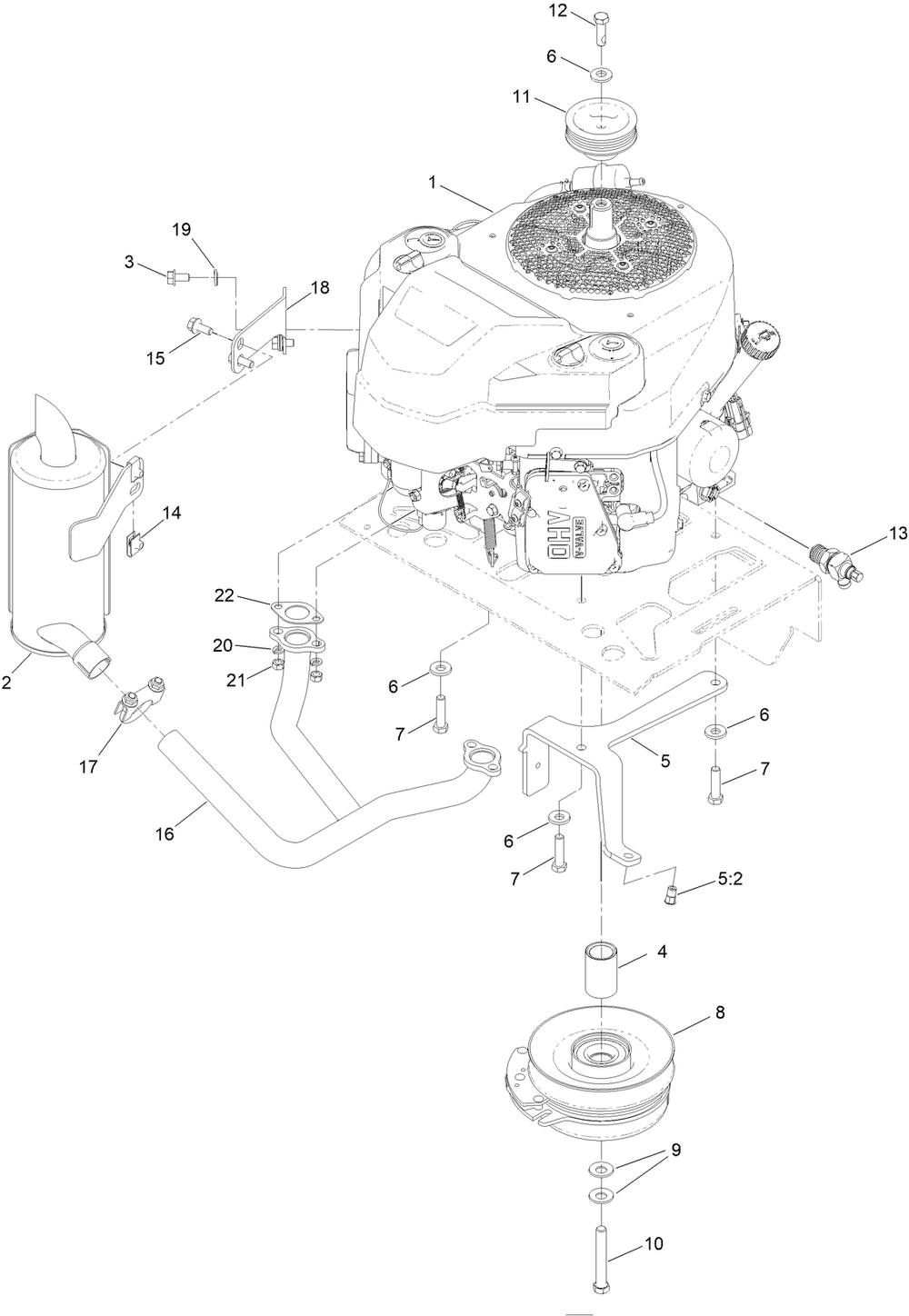 Engine Assembly Diagram and Parts List for 74532 400000000 - 417099999 Toro Lawn Tractor