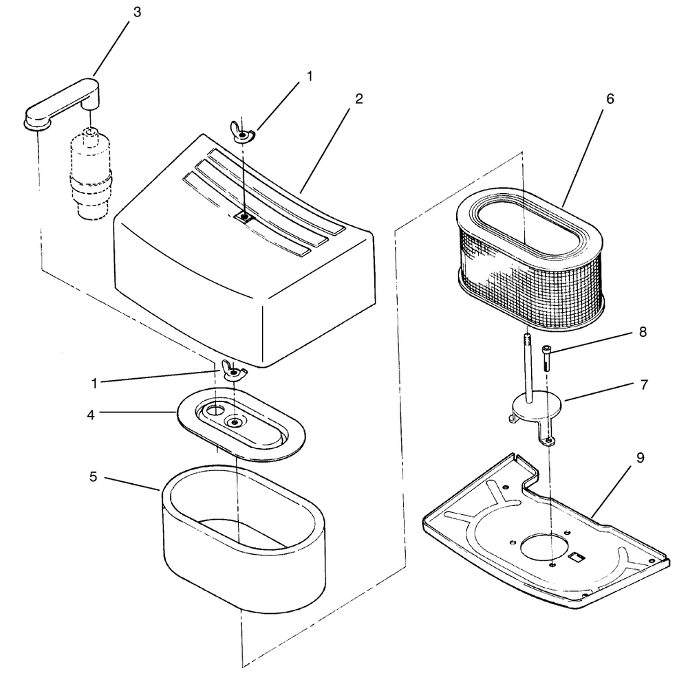 Air Cleaner Assembly Diagram and Parts List for 74101 590001 - 599999 Toro Lawn Tractor