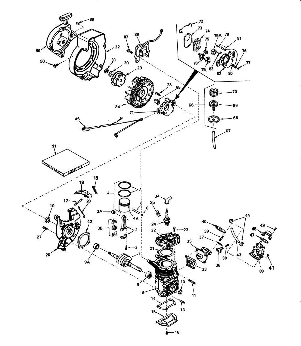 Engine Assembly (Engine Tecumseh Model No. Ah520 Type 1603a) Diagram and Parts List for 38235 2000001 - 2999999 Toro Snow Blower