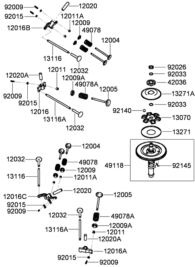 Valve And Camshaft Assembly Diagram and Parts List for 74967CP (290000001-290999999)(2009) Toro Lawn Mower