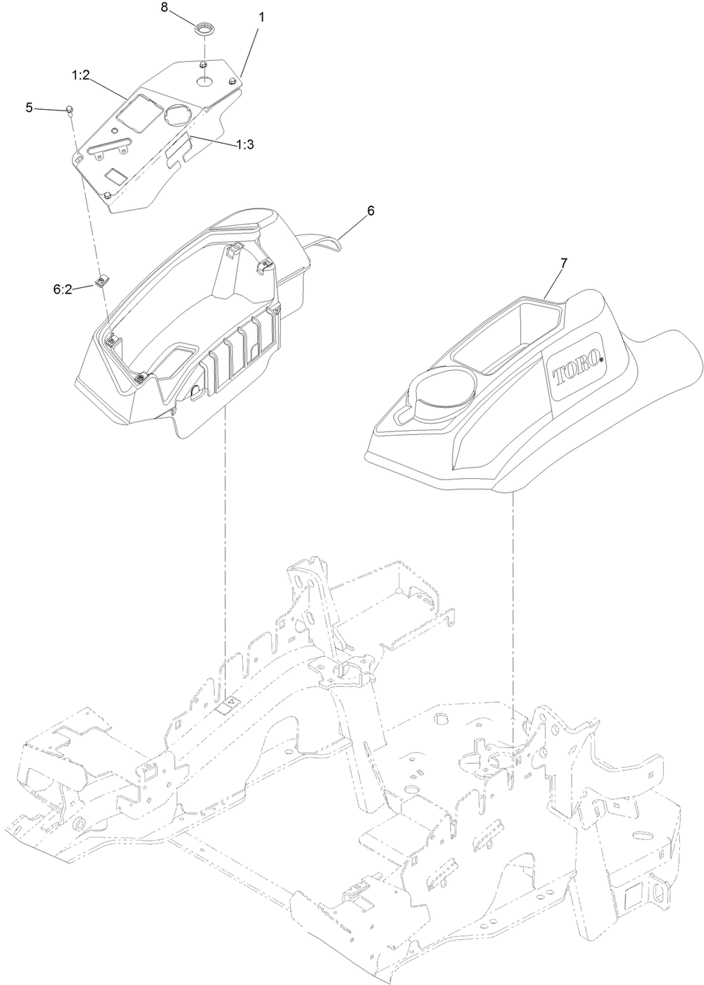 Control Console Assembly Diagram and Parts List for 74958 403319861-999999999 Toro Lawn Mower