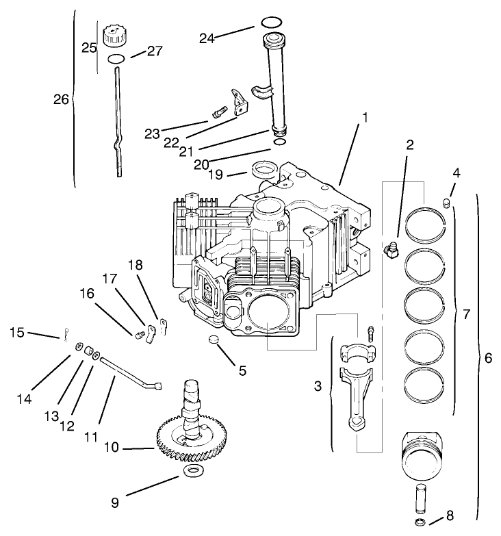 Crankcase Diagram and Parts List for 72102 7900001 - 7999999 Toro Lawn Tractor