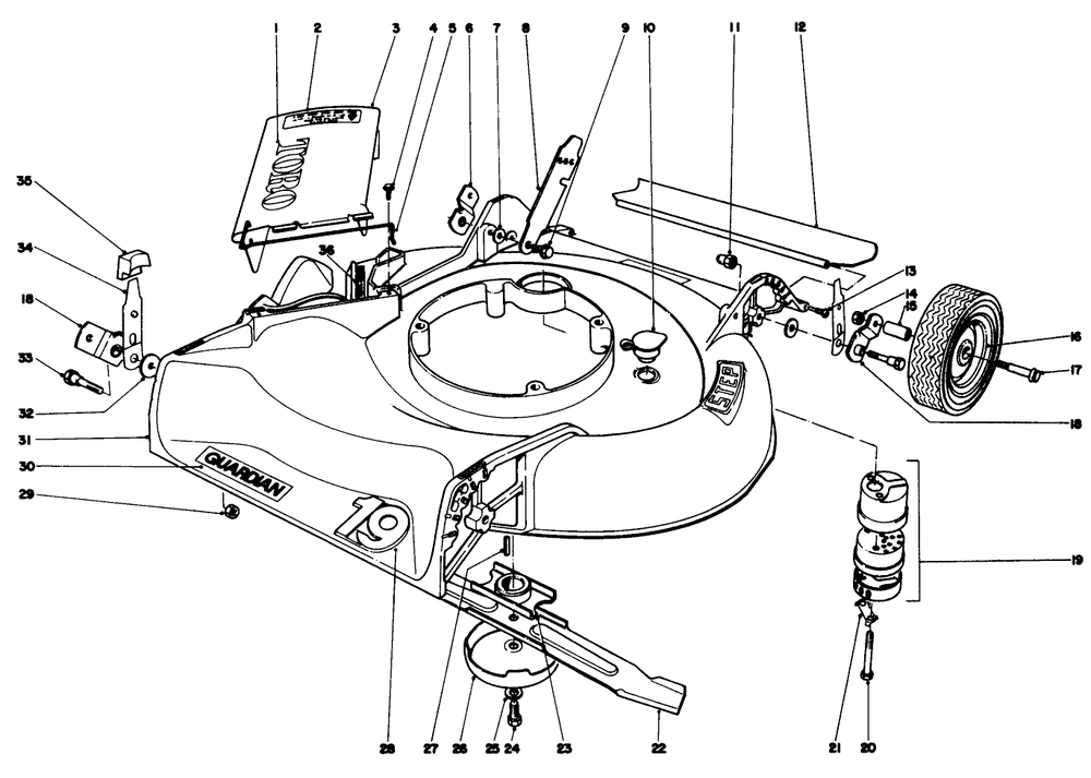 Housing Assembly Diagram and Parts List for 19400 6000001 - 6999999 Toro Lawn Mower
