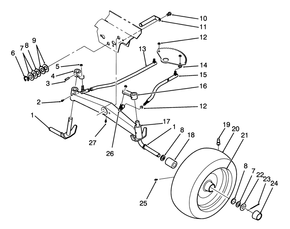 Front Axle Assembly Diagram and Parts List for 72060 3900001 - 3999999 Toro Lawn Tractor