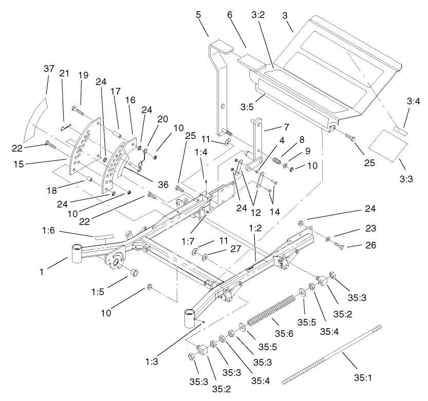 Front Frame Assembly Diagram and Parts List for 74236 (220000001-220999999)(2002) Toro Lawn Mower