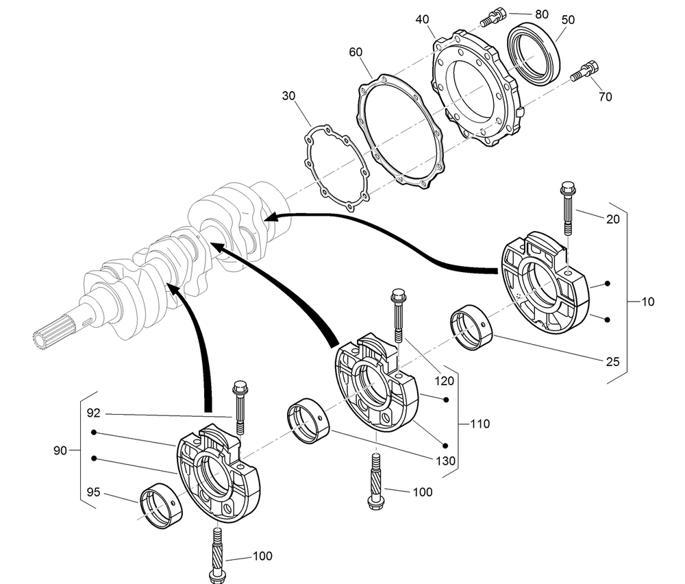 Main Bearing Case Assembly Diagram and Parts List for 22328 408963400 - 409588175 Toro Lawn Tractor Accessories