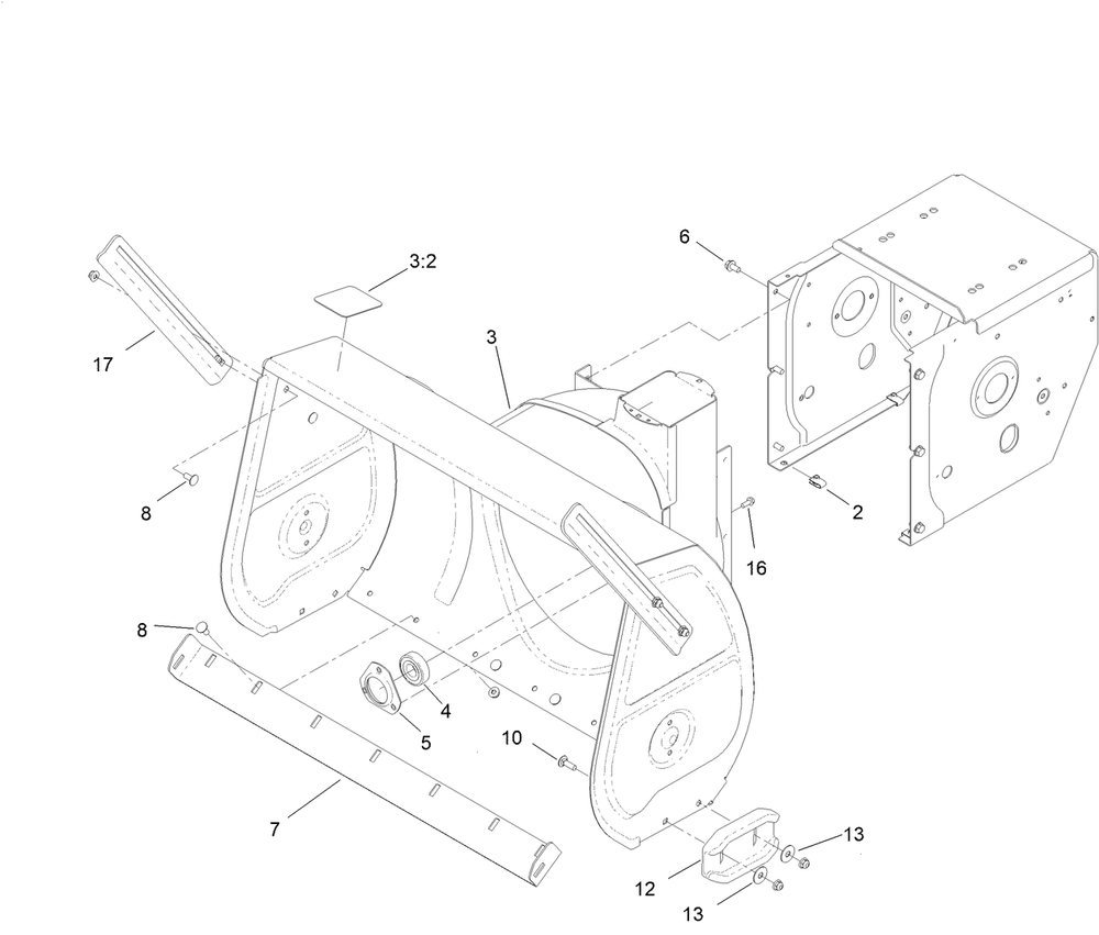 Main Frame Assembly Diagram and Parts List for 38891 409000000 - 411399999 Toro Snow Blower