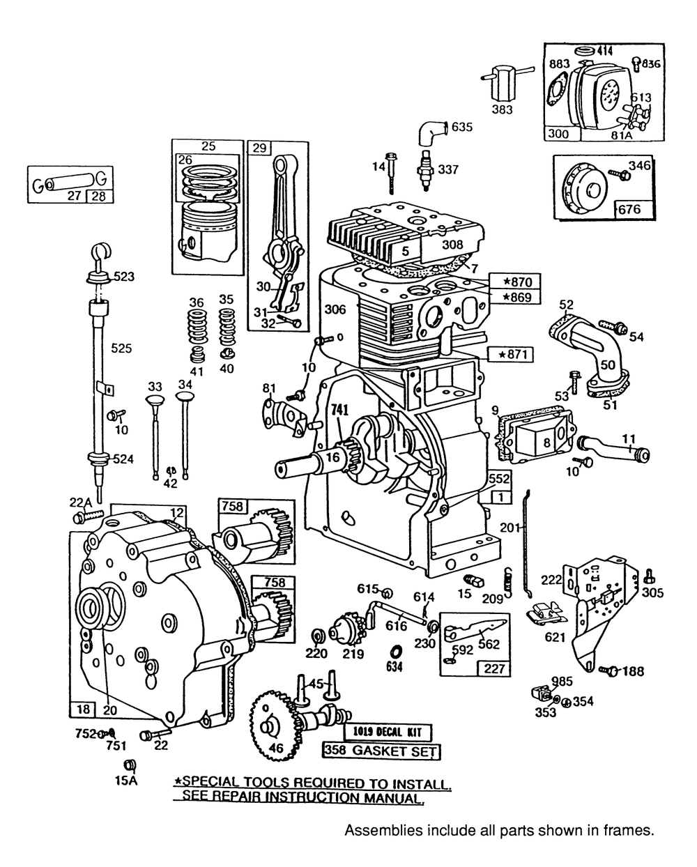 Engine Briggs & Stratton Model 252416 Type 0756-01 & 0757-01 (Model No. 38580 & 38565) Diagram and Parts List for 38565 9000001 - 9999999 Toro Snow Blower