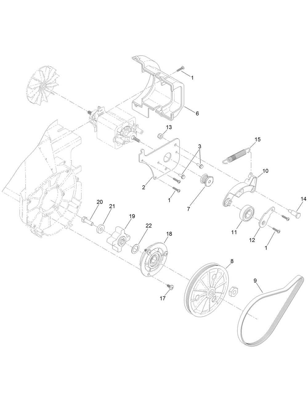 Drive Assembly Diagram and Parts List for 38371 322000001-322999999 Toro Snow Blower