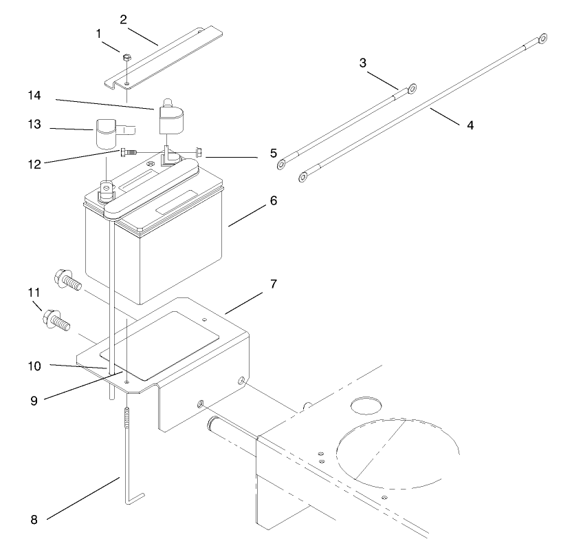 Battery Assembly Diagram and Parts List for 30183 695101 - 699999 Toro Lawn Tractor Accessories