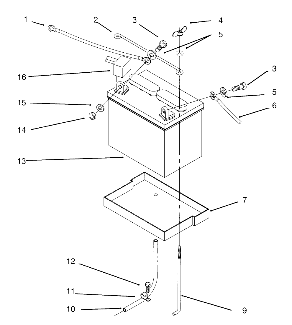 Battery Diagram and Parts List for 73421 5900001 - 5901046 Toro Lawn Tractor