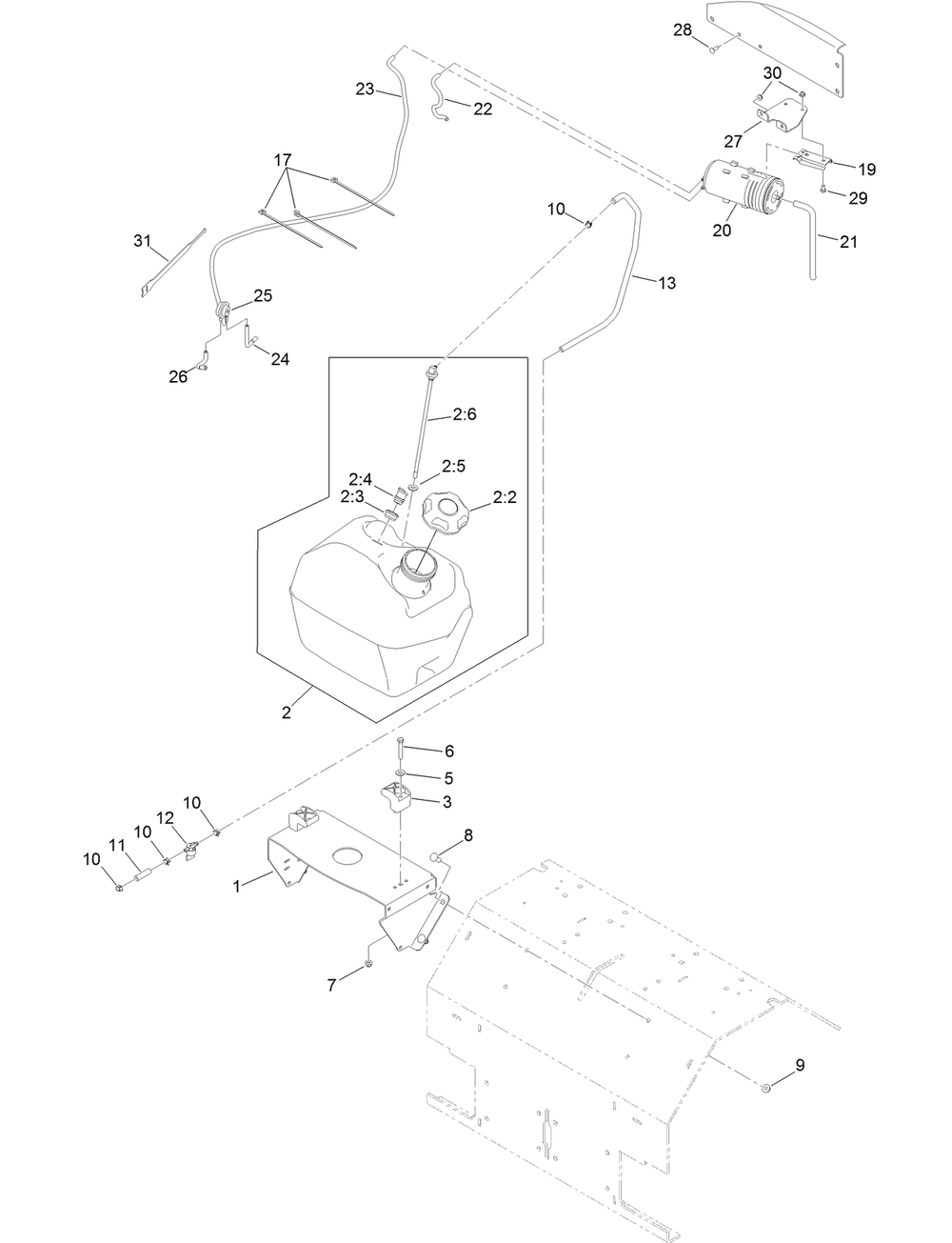 Fuel Assembly Diagram and Parts List for 39521 409760523-999999999 Toro Aerator