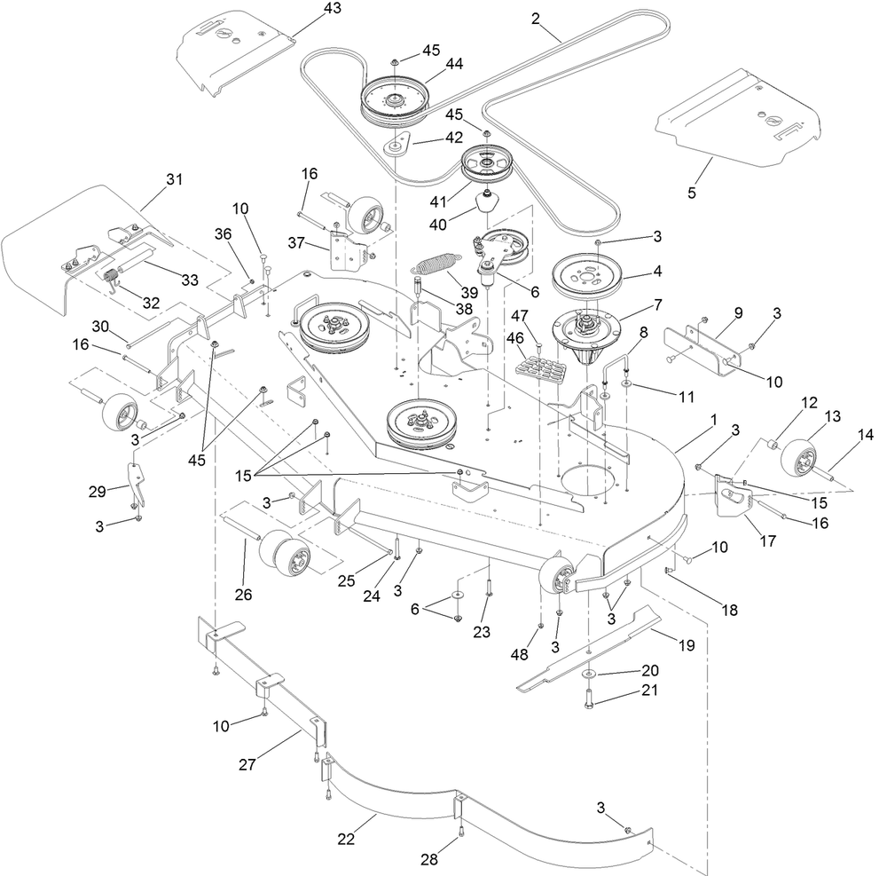 Deck Assembly Diagram and Parts List for 74934 401000000-999999999 Toro Lawn Mower