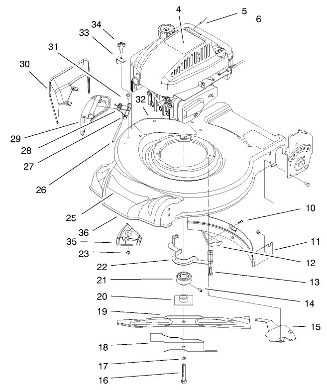 Engine & Blade Assembly Diagram and Parts List for 20029 9900001 - 9999999 Toro Lawn Mower