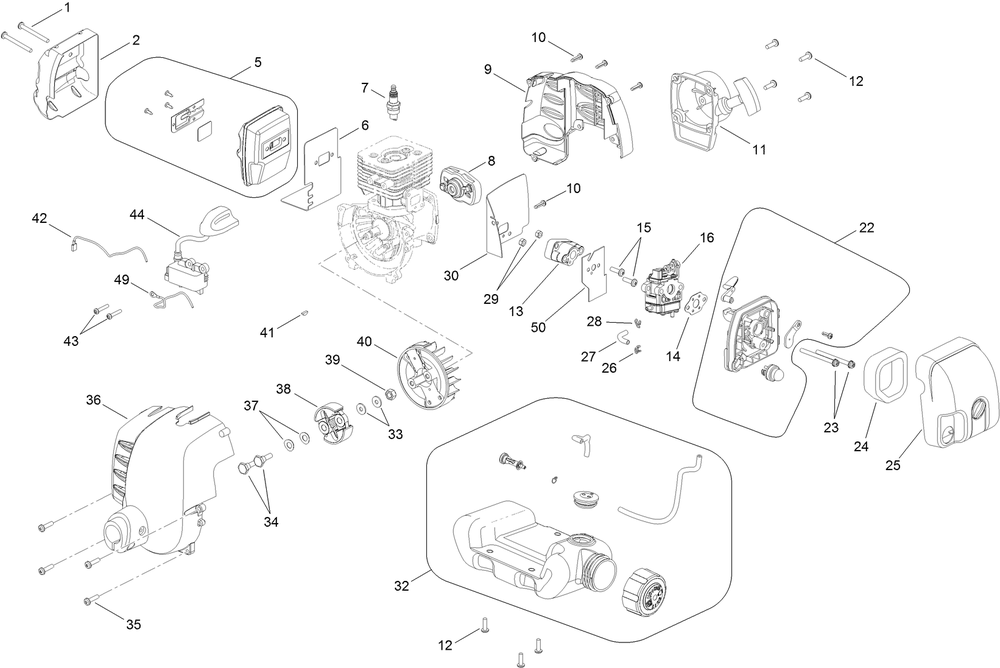 Powerhead Assembly No. 308466010 Diagram and Parts List for 51975 311000001 - 311999999 Toro Trimmer