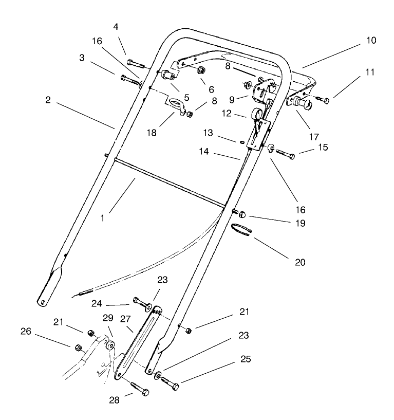 Handle Assembly Diagram and Parts List for 22031 9900001 - 9999999 Toro Lawn Mower