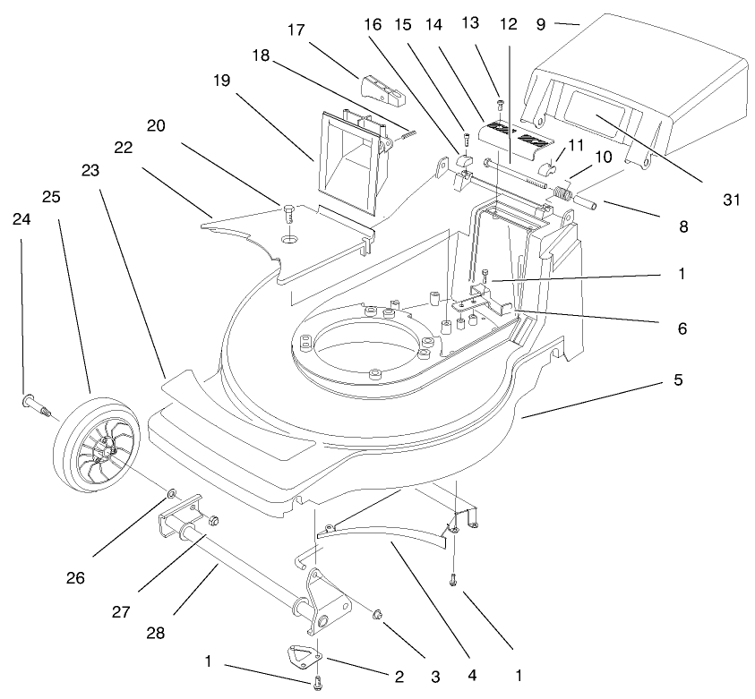 Deck Assembly Diagram and Parts List for 20914 9900001 - 9999999 Toro Lawn Mower