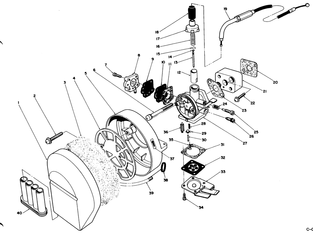 Carburetor & Air Cleaner Assembly Diagram and Parts List for 30941 49000001 - 49999999 Toro Leaf Blower / Vacuum