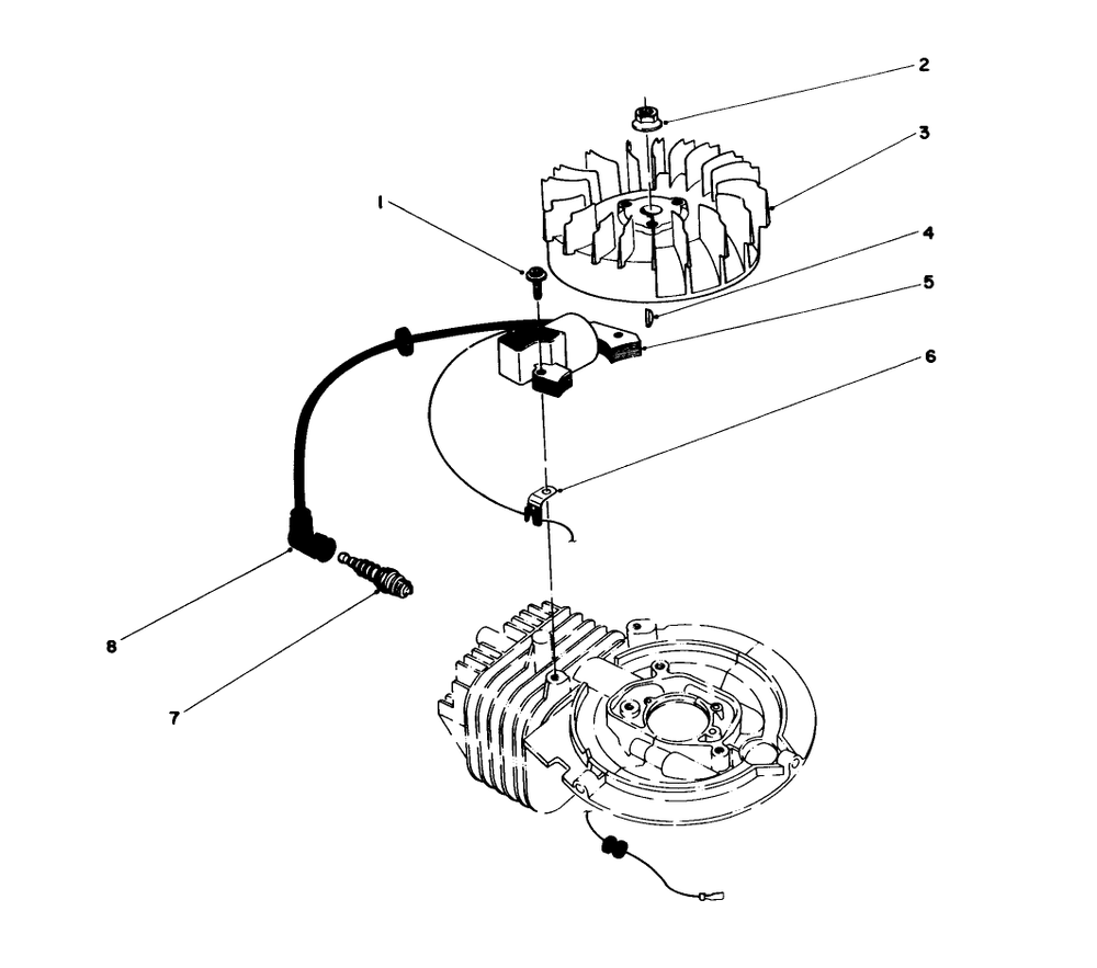 Flywheel & Magneto Assembly Diagram and Parts List for 16580 4000001 - 4999999 Toro Lawn Mower