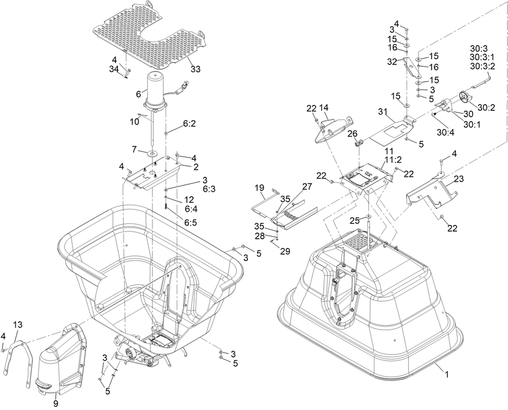 Spreader Hopper Assembly Diagram and Parts List for 34230 408000000 - 412799999 Toro Sprayer