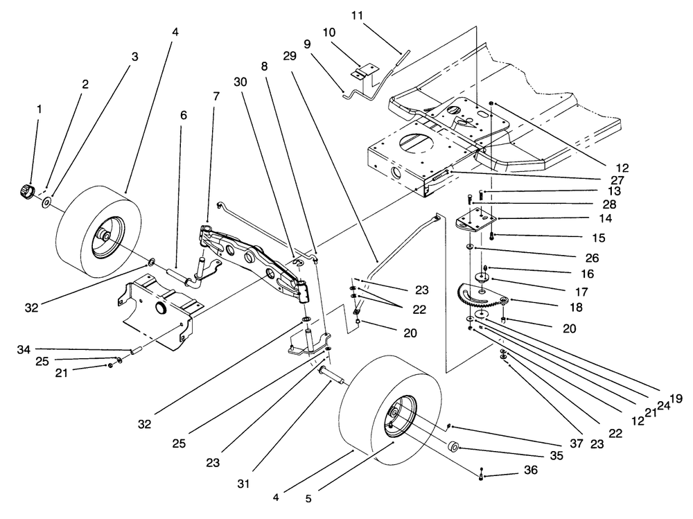 Front Axle Assembly Diagram and Parts List for 71201 6900001 - 6999999 Toro Lawn Tractor
