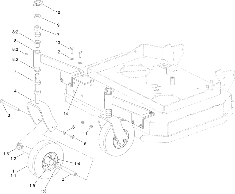 Caster Assembly Diagram and Parts List for 2711 315000001 - 315999999 Toro Lawn Tractor Accessories