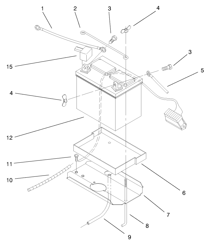 Battery Assembly Diagram and Parts List for 72070 9900001 - 9999999 Toro Lawn Tractor