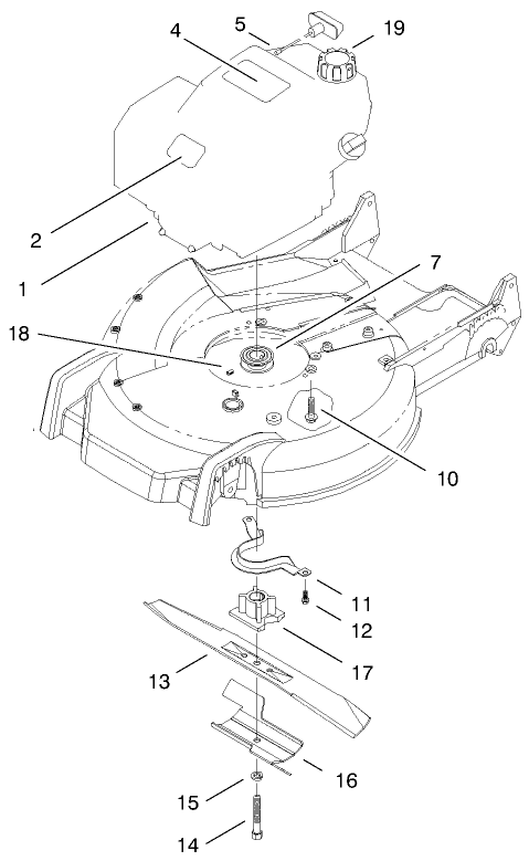 Engine And Blade Assembly Diagram and Parts List for 20040 9900001 - 9999999 Toro Lawn Mower