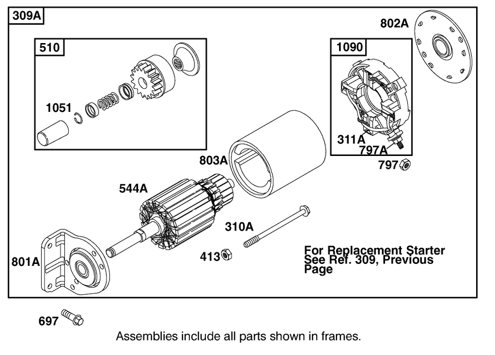 Replacement Starter Motor Assembly  Briggs And Stratton 303447-1314-E1 Diagram and Parts List for 12003 210000001 - 210999999 Toro Lawn Tractor