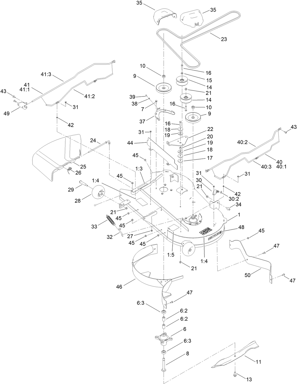 42in Deck And Decal Assembly Diagram and Parts List for 74691 412456588 - 412999999 Toro Lawn Tractor
