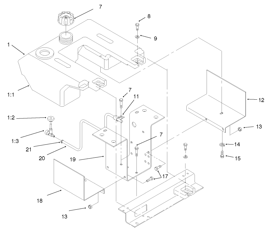 Fuel Tank Assembly Diagram and Parts List for 73448 8900001 - 8900499 Toro Lawn Tractor