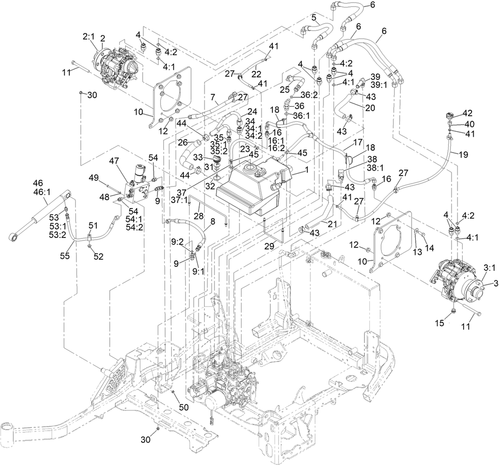 Hydraulic Drive Assembly Diagram and Parts List for 72098 413000000 - 999999999 Toro Lawn Tractor
