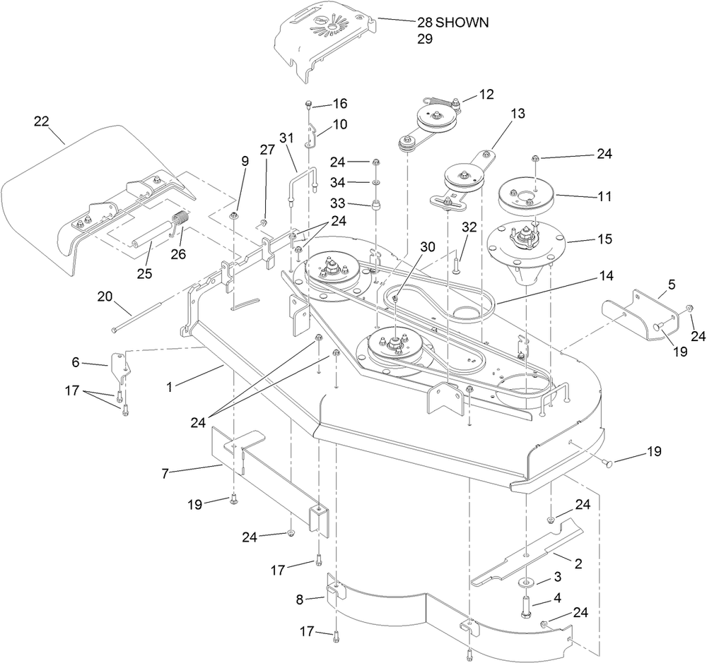 Deck Assembly Diagram and Parts List for 79548 (312000001-312999999)(2012) Toro Lawn Mower