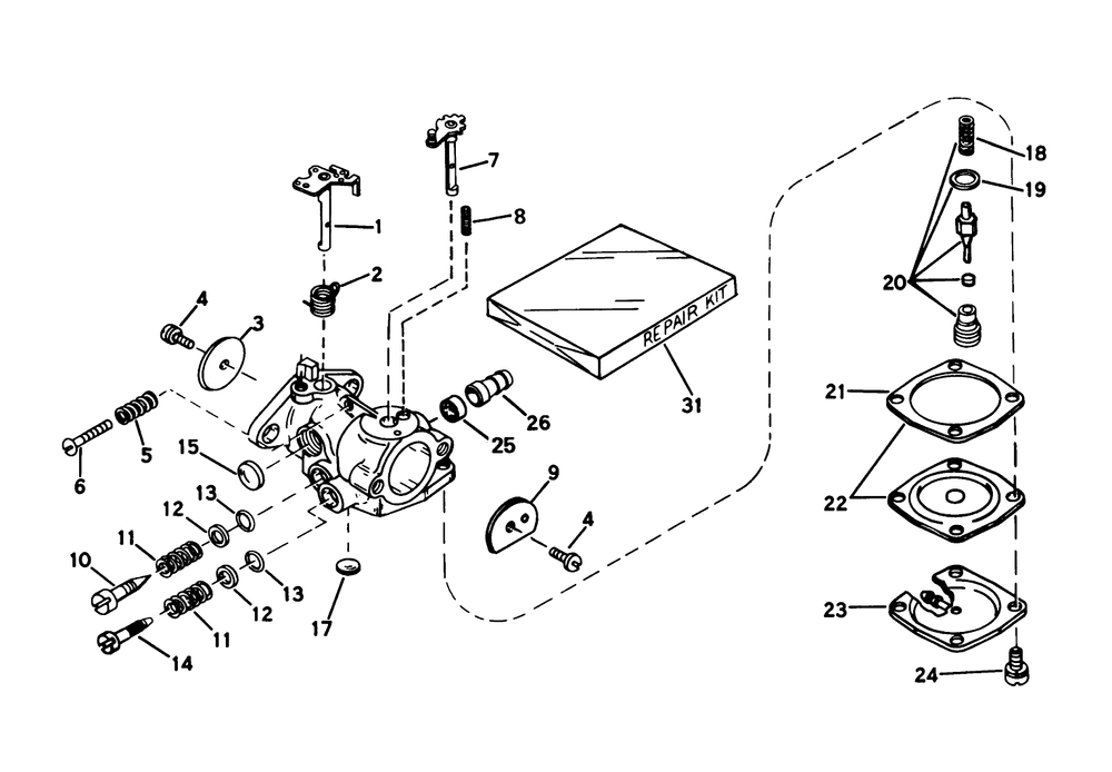 Carburetor No. 631654b Diagram and Parts List for 31405 6000001 - 6999999 Toro Snow Blower