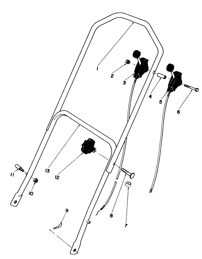 Handle Assembly Diagram and Parts List for 16297 4000001 - 4999999 Toro Lawn Mower