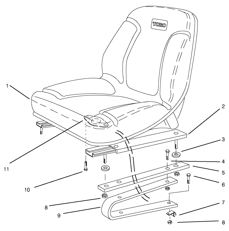Seat Assembly Diagram and Parts List for 30612 890001 - 899999 Toro Lawn Tractor