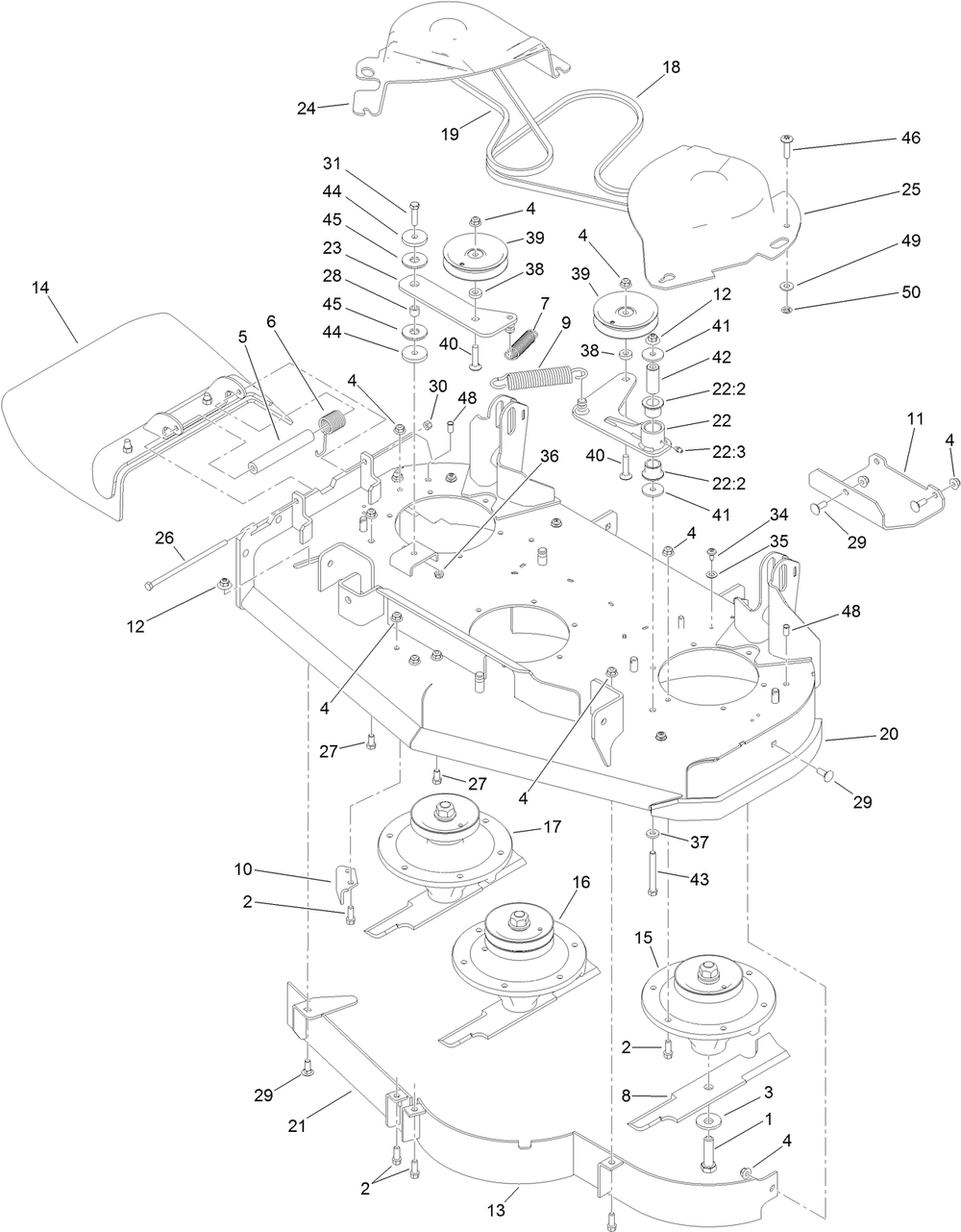 Deck Assembly Diagram and Parts List for 74536TE (315000001-315999999)(2015) Toro Lawn Mower