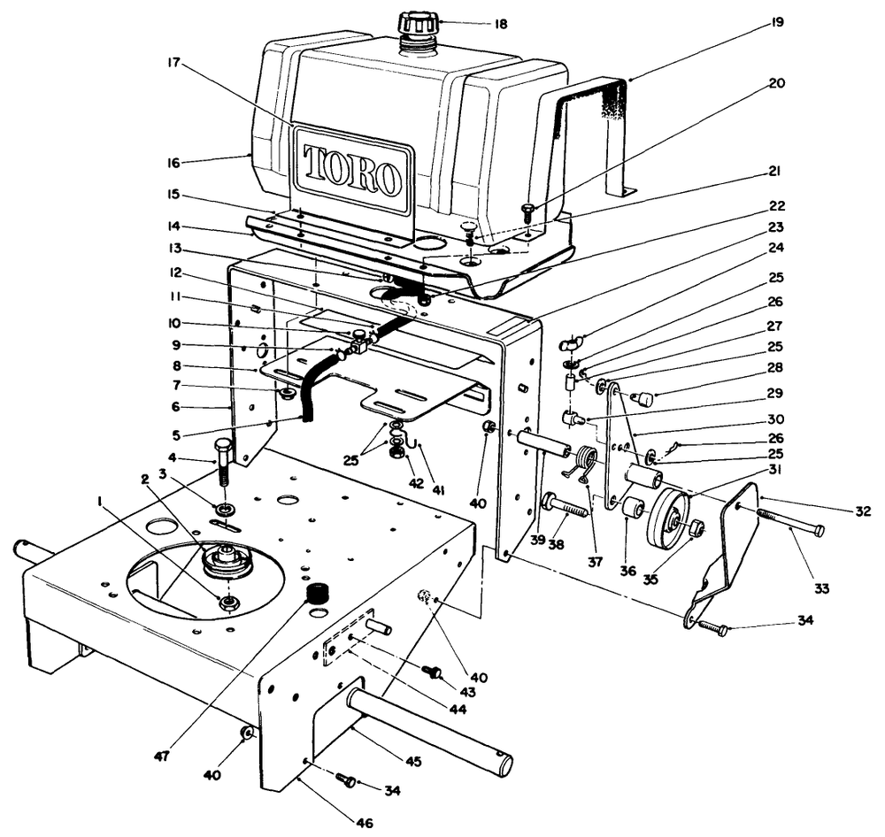 Frame Assembly Diagram and Parts List for 30102 9000001 - 9999999 Toro Lawn Tractor Accessories