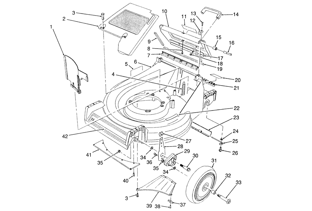 Housing Assembly Diagram and Parts List for 26620BG 0009001 - 0999999 Toro Lawn Mower